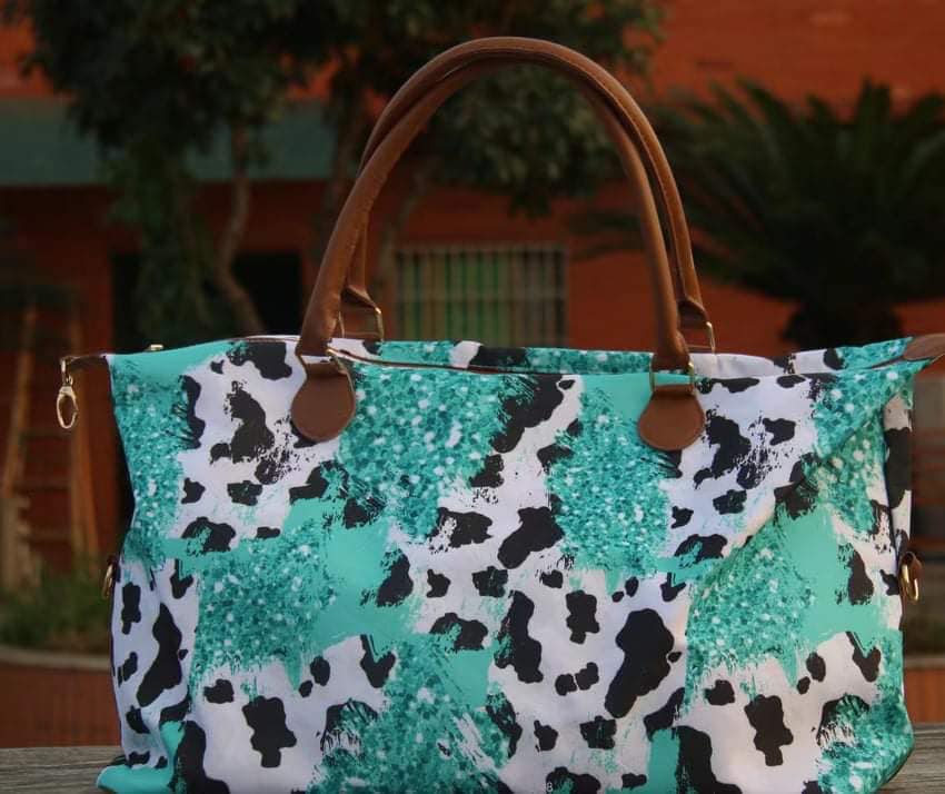 Turquoise Cow Print Bag