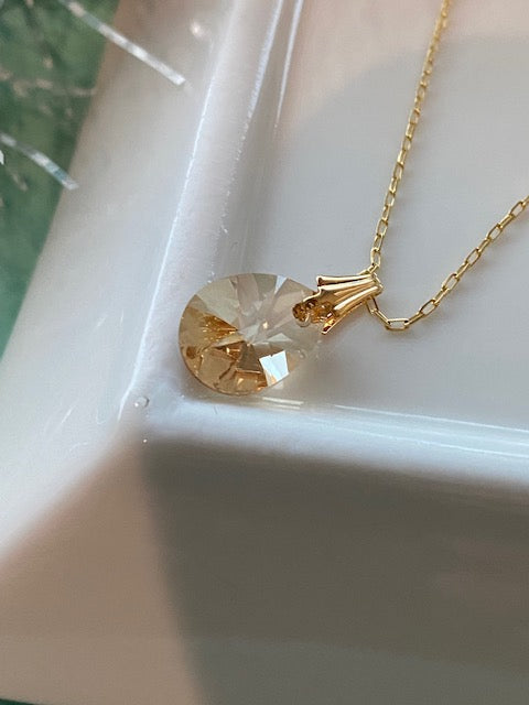 Dainty 14kt Gold Necklace with Crystal Pear Shaped Pendant