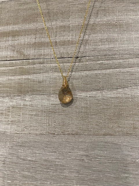 Dainty 14kt Gold Necklace with Crystal Pear Shaped Pendant