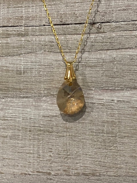 Dainty 14kt Gold Necklace with Crystal Pear Shaped Pendant