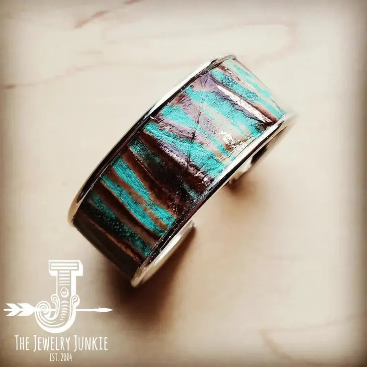 Narrow Cuff Bangle Bracelet in Turquoise Chateau Leather 003n