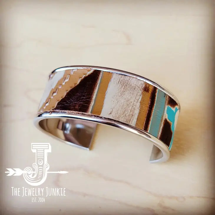 Narrow Cuff Bangle Bracelet in Turquoise Sahara Navajo Leather 005e