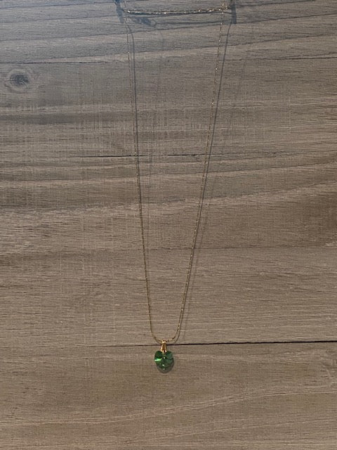 Dainty 14kt Gold Necklace with Crystal Peridot Heart Pendant