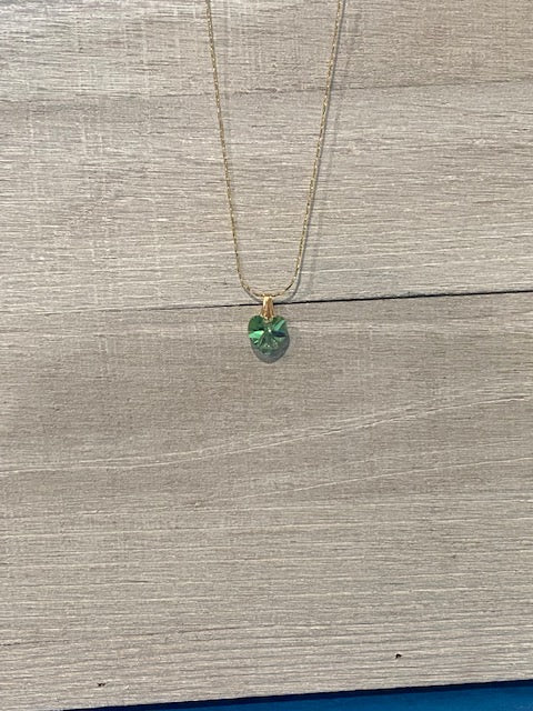 Dainty 14kt Gold Necklace with Crystal Peridot Heart Pendant