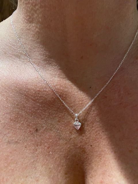 Dainty Sterling Silver Necklace with Sterling Silver "Mom" Charm