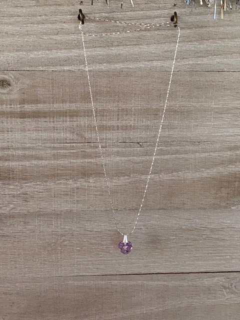 Dainty Sterling Silver Chain Necklace with Violet Crystal Heart Pendant