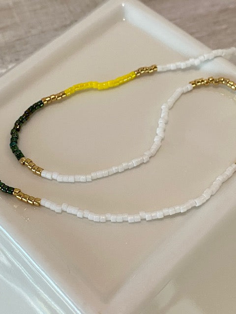 Multicolored Seed Bead Necklace - White, Yellow, Gold, Green